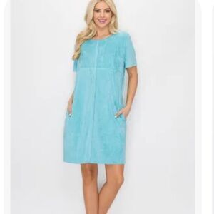 JOH Teal Light Faux Suede Short Sleeve Dress Size Large